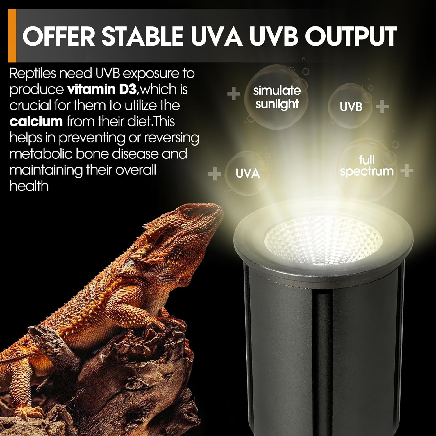 Premium UVB Reptile Light Full Spectrum for Optimal Calcium Metabolism,Desert 10.0 Bulb 3W UVA UVB Ideal for Desert-Dwelling Reptiles Bearded Dragons Tortoises