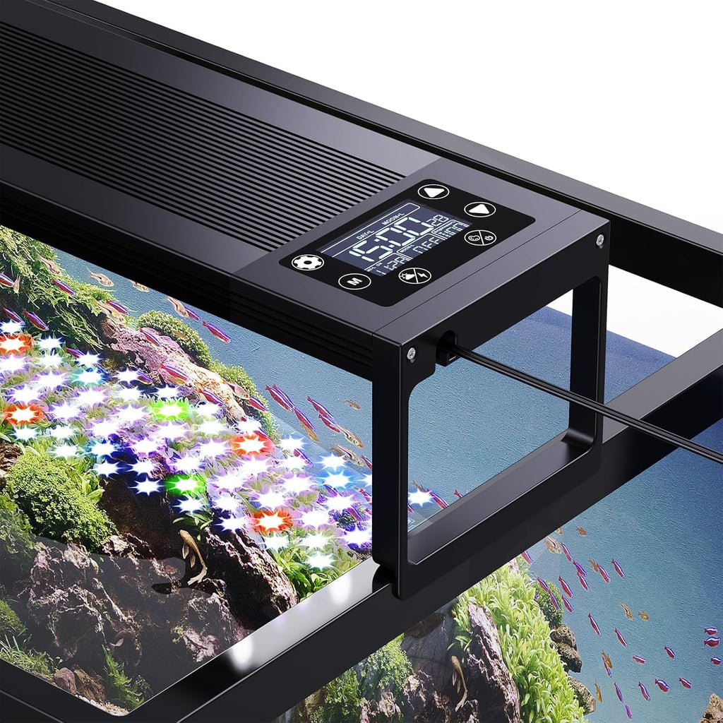 SEAOURA 24/7 LED Aquarium Light for 48-54 Inch Fish Tank, Fish Tank Light for Plants, Auto On Off with Timer, 9 Colors, Adjustable Brightness, Daylight & Moonlight, DIY and Nature Weather Mode, 84W