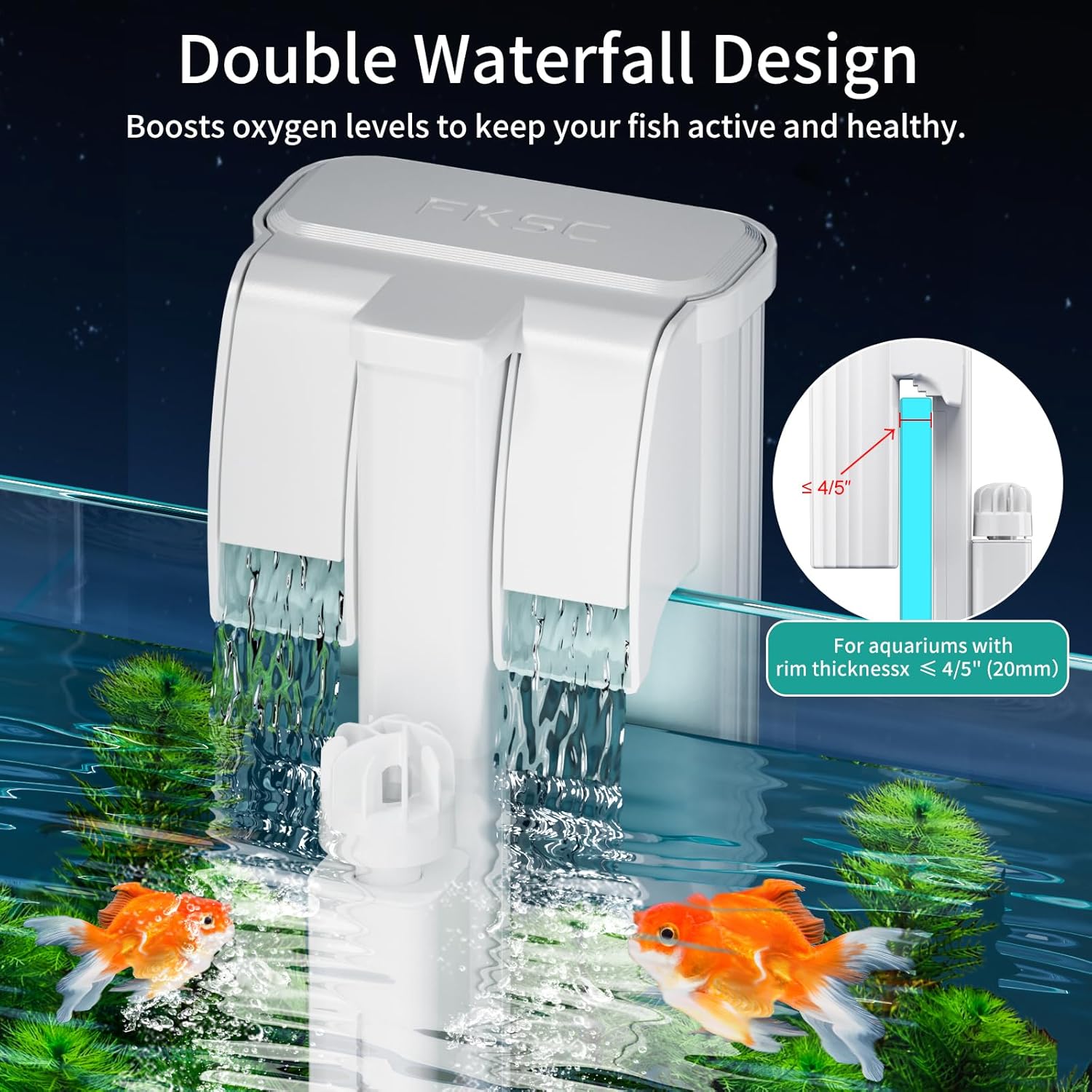Hang On Back Aquarium Filter for 5–20 Gallons Fish Tanks, 3-Stage Multi-Stage Filtration with Surface Skimmer, Ultra Quiet HOB Power Waterfall Filter for Freshwater