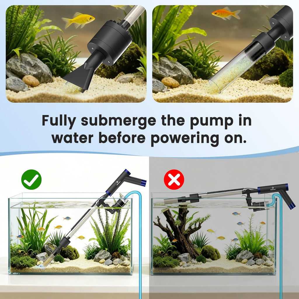 fishkeeper Electric Fish Tank Cleaner – 8W Rechargeable Aquarium Cleaning Tools with Gravel Vacuum, 213GPH Automatic Water Changer with Debris Cleaning & Sand Washing for Freshwater Saltwater Tanks