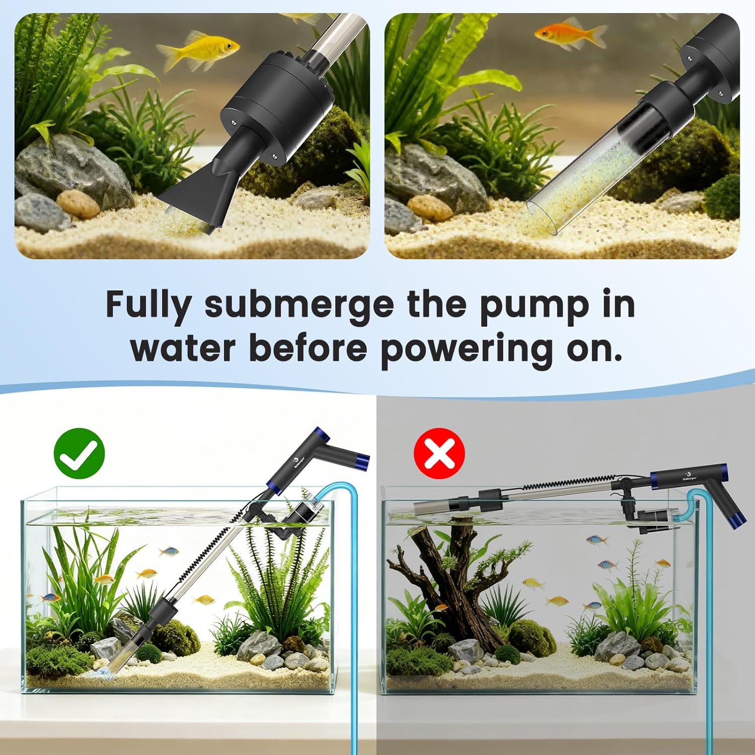 fishkeeper Electric Fish Tank Cleaner – 8W Rechargeable Aquarium Cleaning Tools with Gravel Vacuum, 213GPH Automatic Water Changer with Debris Cleaning & Sand Washing for Freshwater Saltwater Tanks