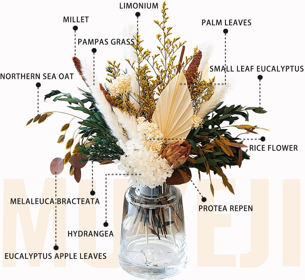 Natural Dried Flower Bouquet - Pampas Grass Decor, Fall Floral Arrangements with Eucalyptus, Plams, Hydrangea, Rustic Bouquet for Vase, Boho Table Centerpiece, Bohemia Home Wedding Decoration