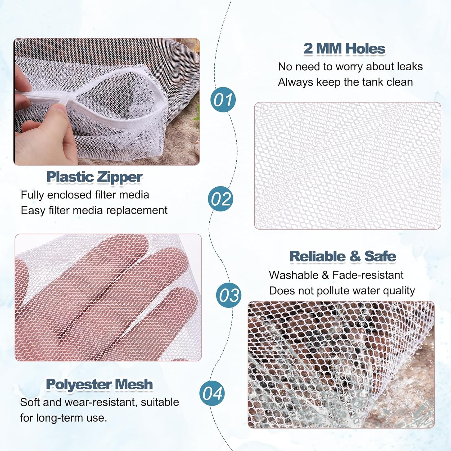 Aquarium Filter Media Bags, Fish Tank Fine Mesh Bag with Zipper Reusable Versatile 7 x 5 Inch, (White, 10Pcs), Intended for Fish Tank/Aquarium/Pond/Activated Carbon/Ceramic Rings