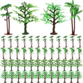 Janinka 24 Pcs Mini Toy Jungle Trees Plastic Model Coconut Trees Figurines with Base Cake Decoration Rainforest Diorama Supplies Scenery Architecture for Craft, Building, Scenery Landscape, 4 Styles