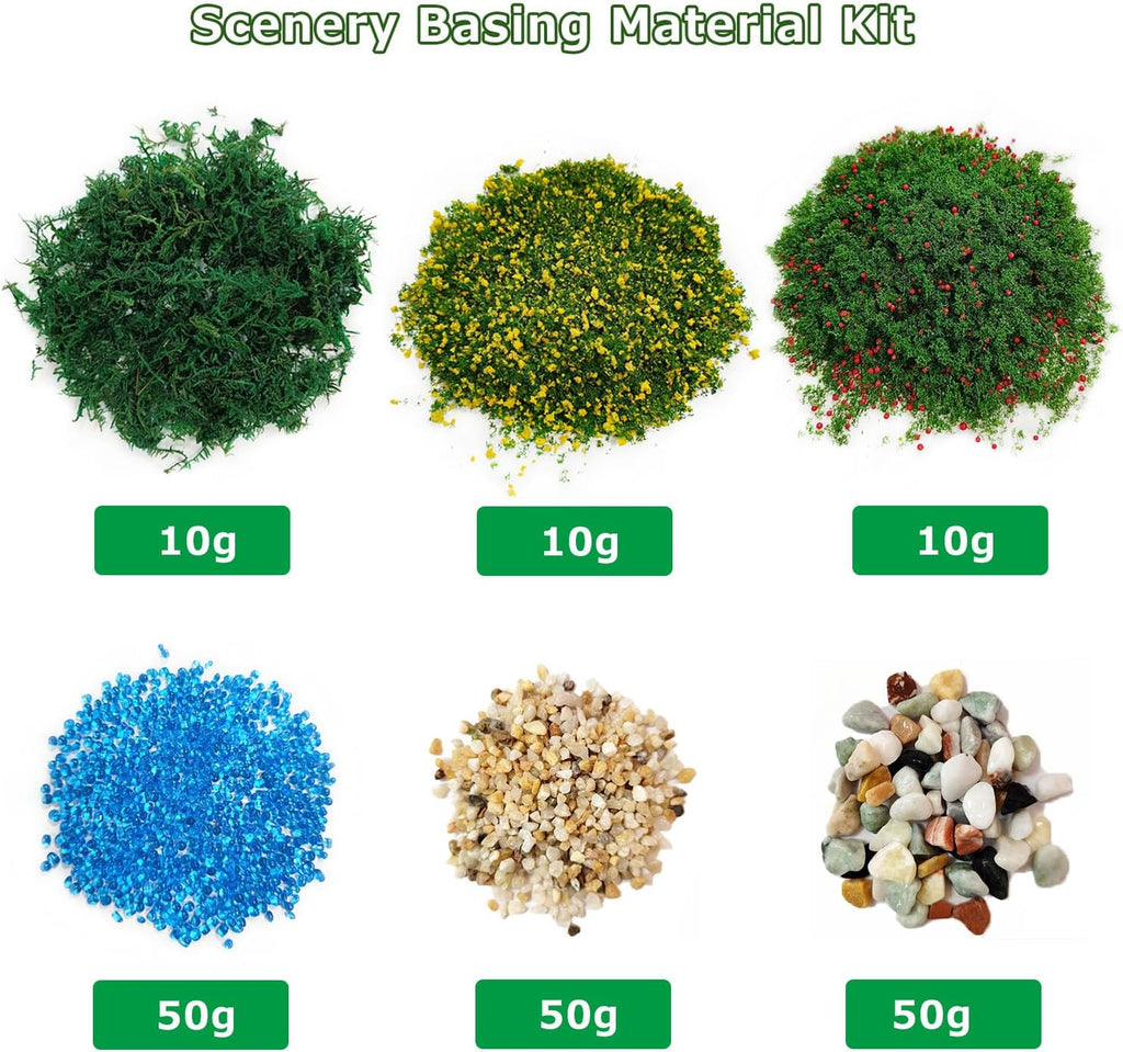 42Pcs Diorama Supplies Kit, Model Trees, Miniature Palm Trees, Architecture Tree, Decorative Sand, Stone, Grass, Moss Stick,Scenery Basing Material Kit for DIY Craft, Model Train Scenery