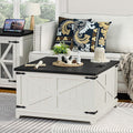Farmhouse Coffee Table with Hidden Storage Compartment, Antique Black & White Square Large Center Table for Living Room, Wood Rustic Wide Coffee Tables with Hinged Lifting Tabletop for Home
