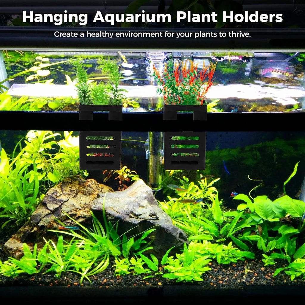 Lnrueg 8PCS Aquarium Plant Holder with Hooks, Hanging Rimmed Tank Plant Pot Aquarium PlantersCups, Upgraded Aquatic Planter Cups for Fish Tank Aquaponic Planter and Aquascape Decorations