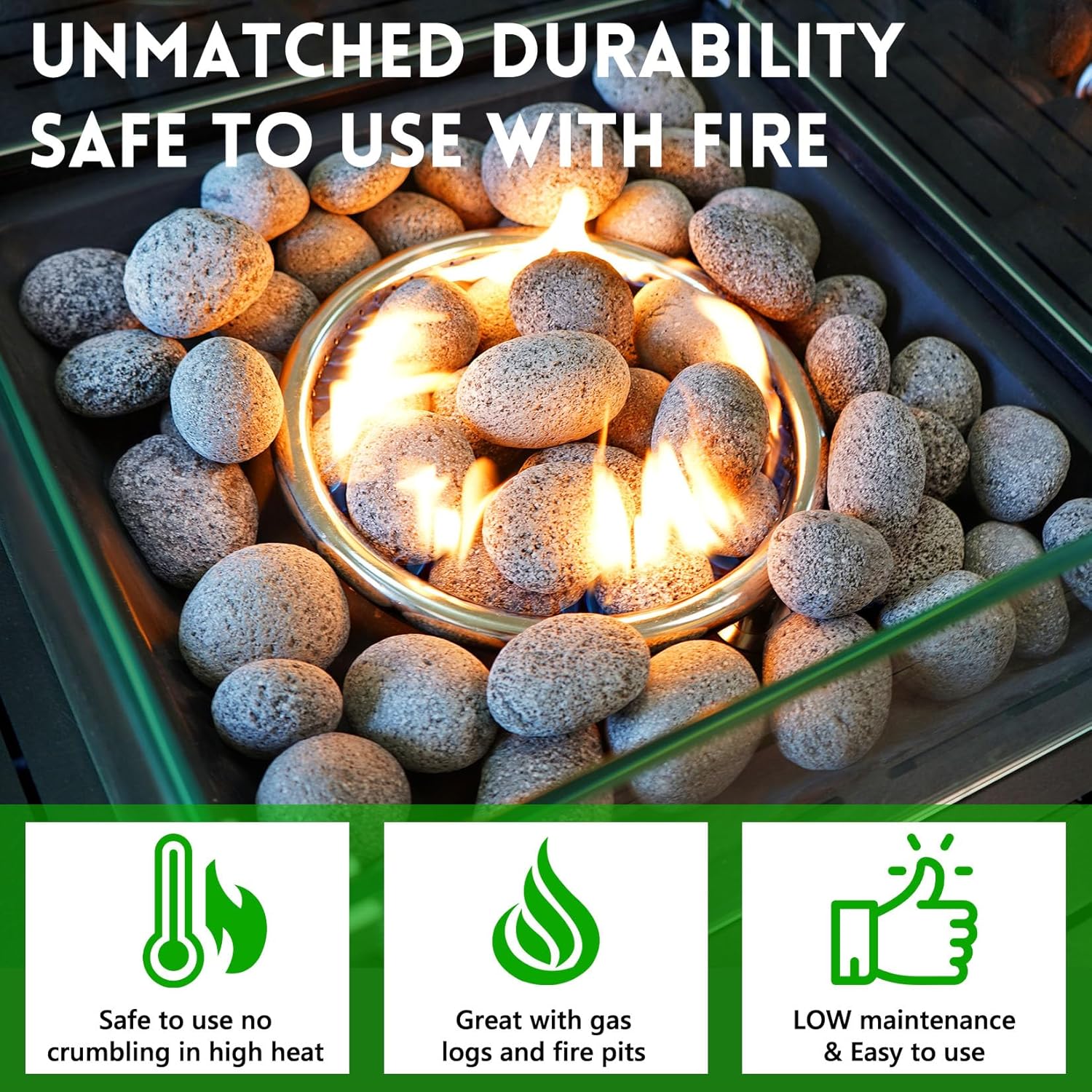 Premium 2-3 Inch Black Lava Rock Pebbles, 10 Pounds Fire Rocks for Gas Fire Pits, Fireplaces, Landscaping, and Plant Cultivation, Natural Tumbled Stones for Indoor and Outdoor Use