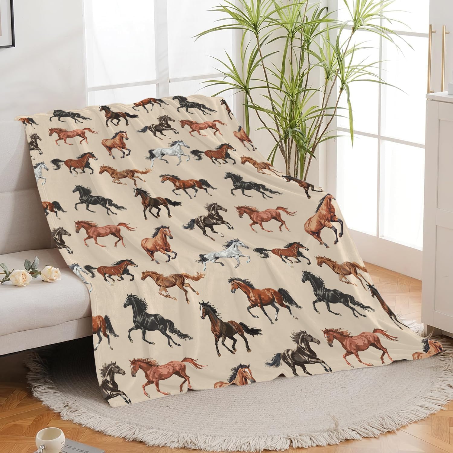 Horse Blanket Horse Throw Blanket Gifts for Girls Boys Kids Adults Women Men Super Soft Cozy Plush Fluffy Fuzzy Fleece Blanket Home Decor 60''X80''