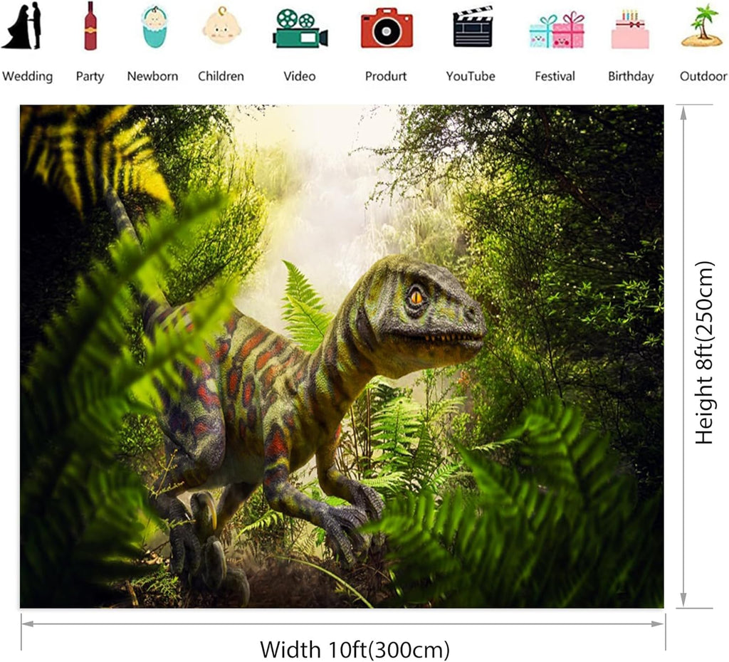 Renaiss 10x8ft Dinosaur Backdrop for Photoshoot Fabric Jurassic Period Jungle Forest Photography Background for Kids Boys Man Birthday Party Supplies Wallpaper Portrait Photo Props