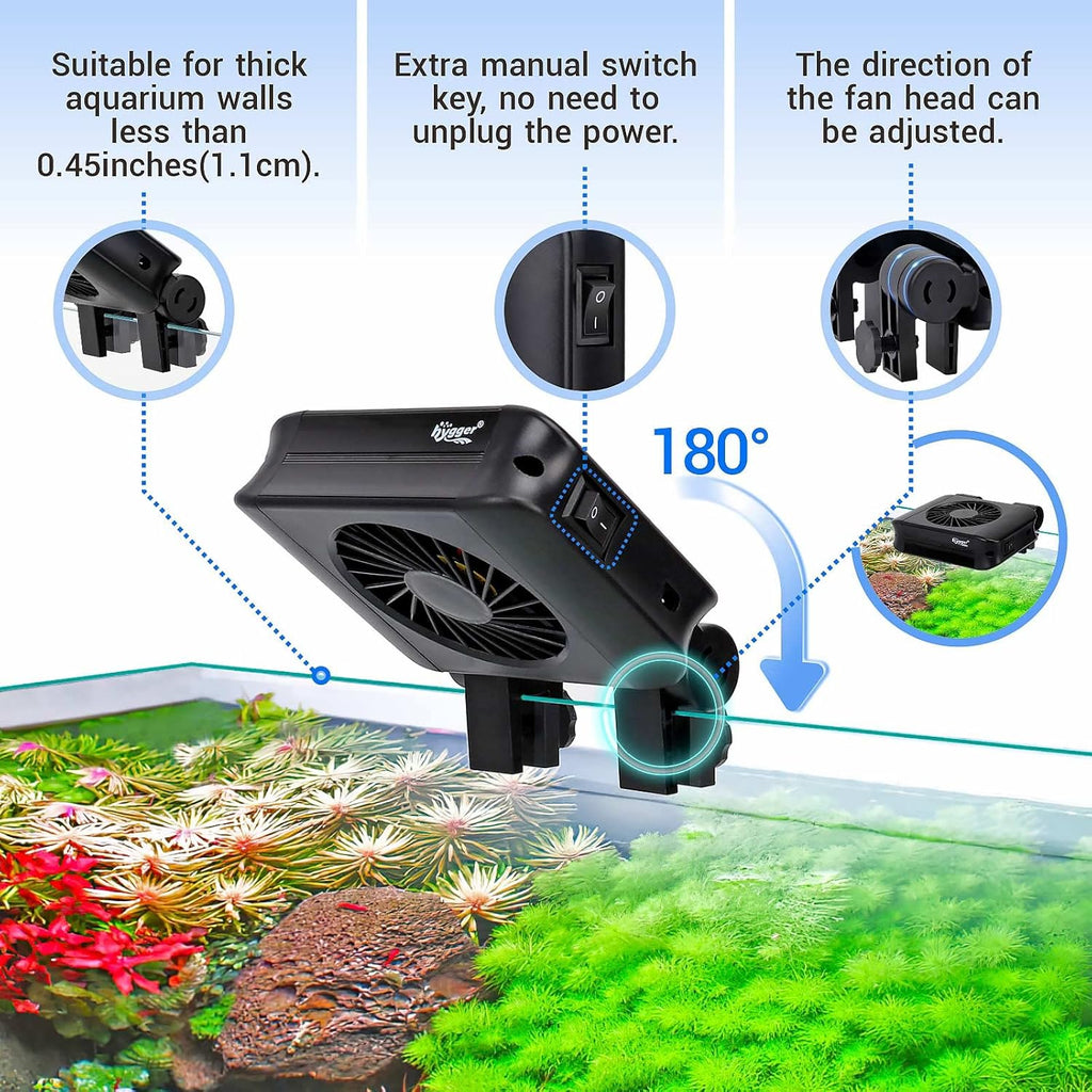 hygger Aquarium Chillers Fan, Quiet Fish Tank Cooling Fan Equipment with Adjustable Timer Speed Controller, Suitable for Freshwater Saltwater Tanks(1-Fan Head)