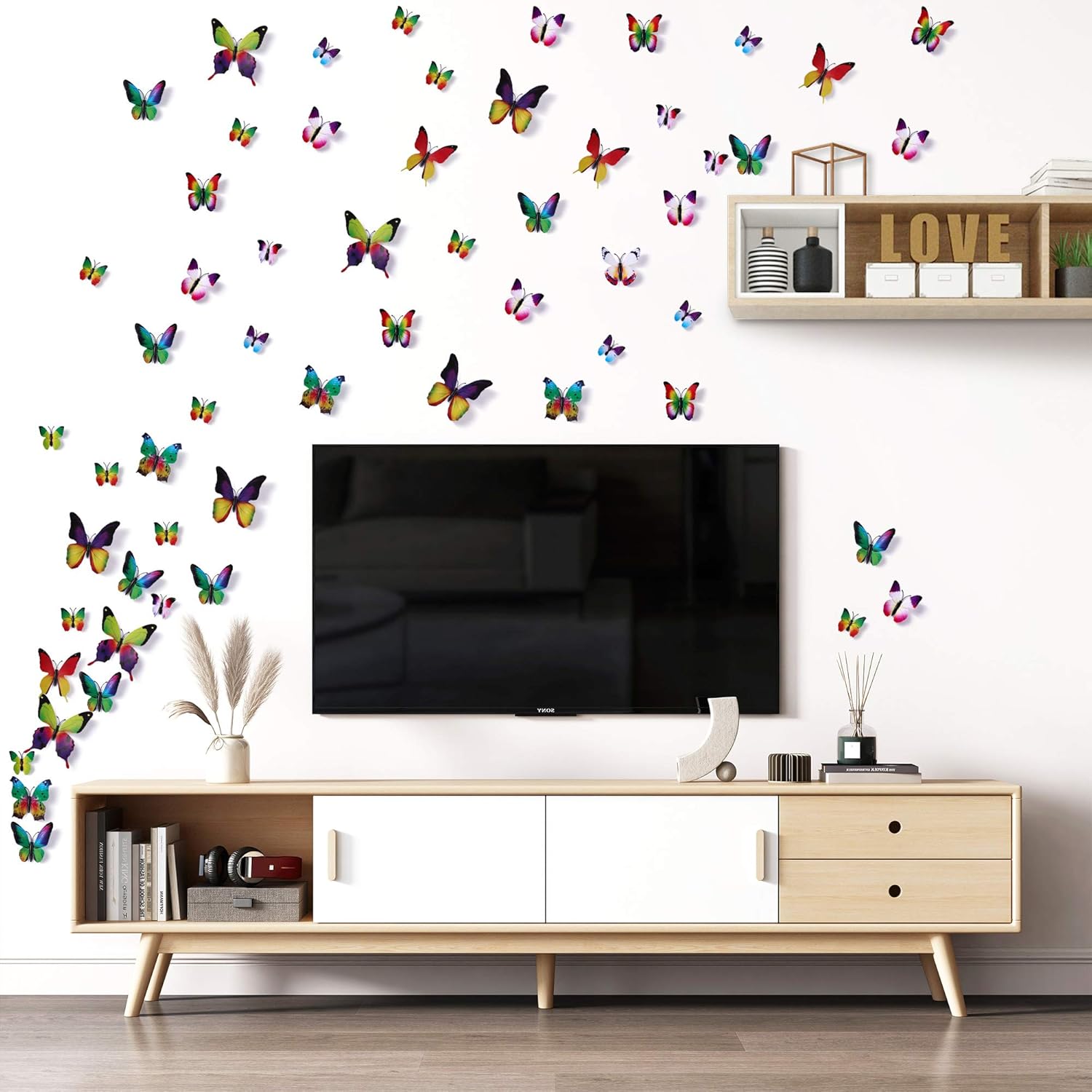 LiveGallery 72 PCS 6 Colors Removable 3D DIY Beautiful Butterfly Wall Decals Colorful Butterflies Art Decor Wall Stickers Murals for Kids Baby Boy Girls Bedroom Classroom Offices (Rainbow)