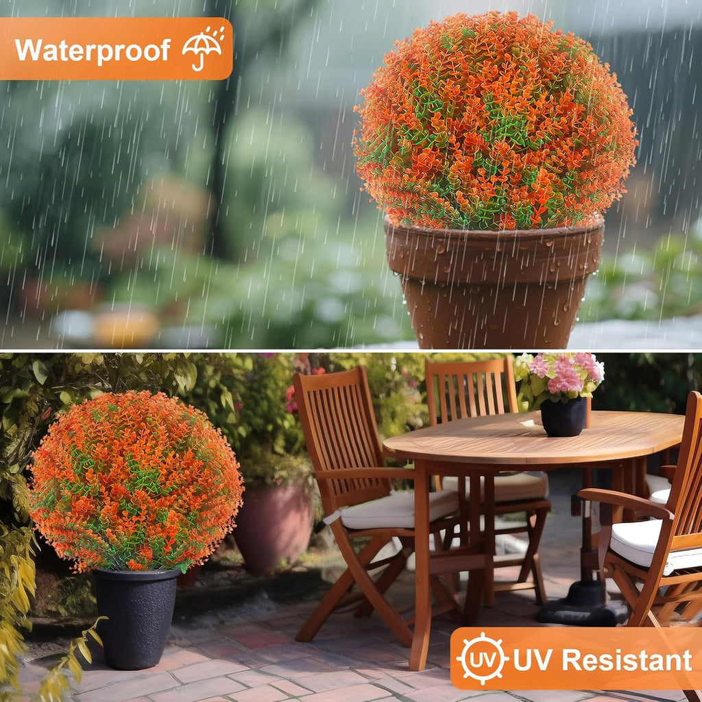 Artificial Boxwood Topiary Ball Trees: 2 Pack Fake Shrubs with Spike – UV Resistant & Fade Resistant, Faux Plant for Indoor Outside Front Porch Garden Thanksgiving Christmas Tree Decor 25.6"