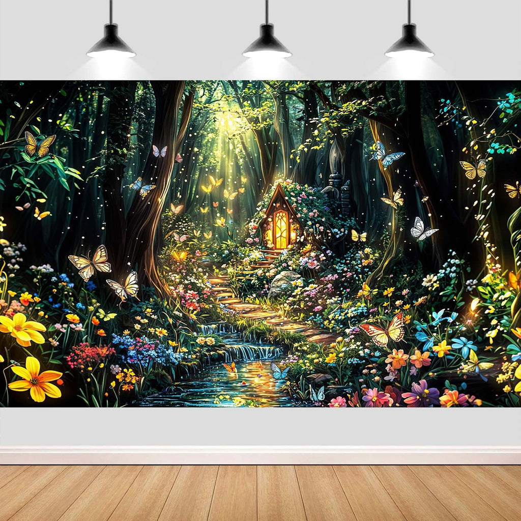 Fantasy Forest Path Backdrop Beautiful Wonderland Rainforest Floral Garden Butterfly Plant Photography Background Magic Garden Woodland Party Decorations Photo Shoot Booth Props 10X8