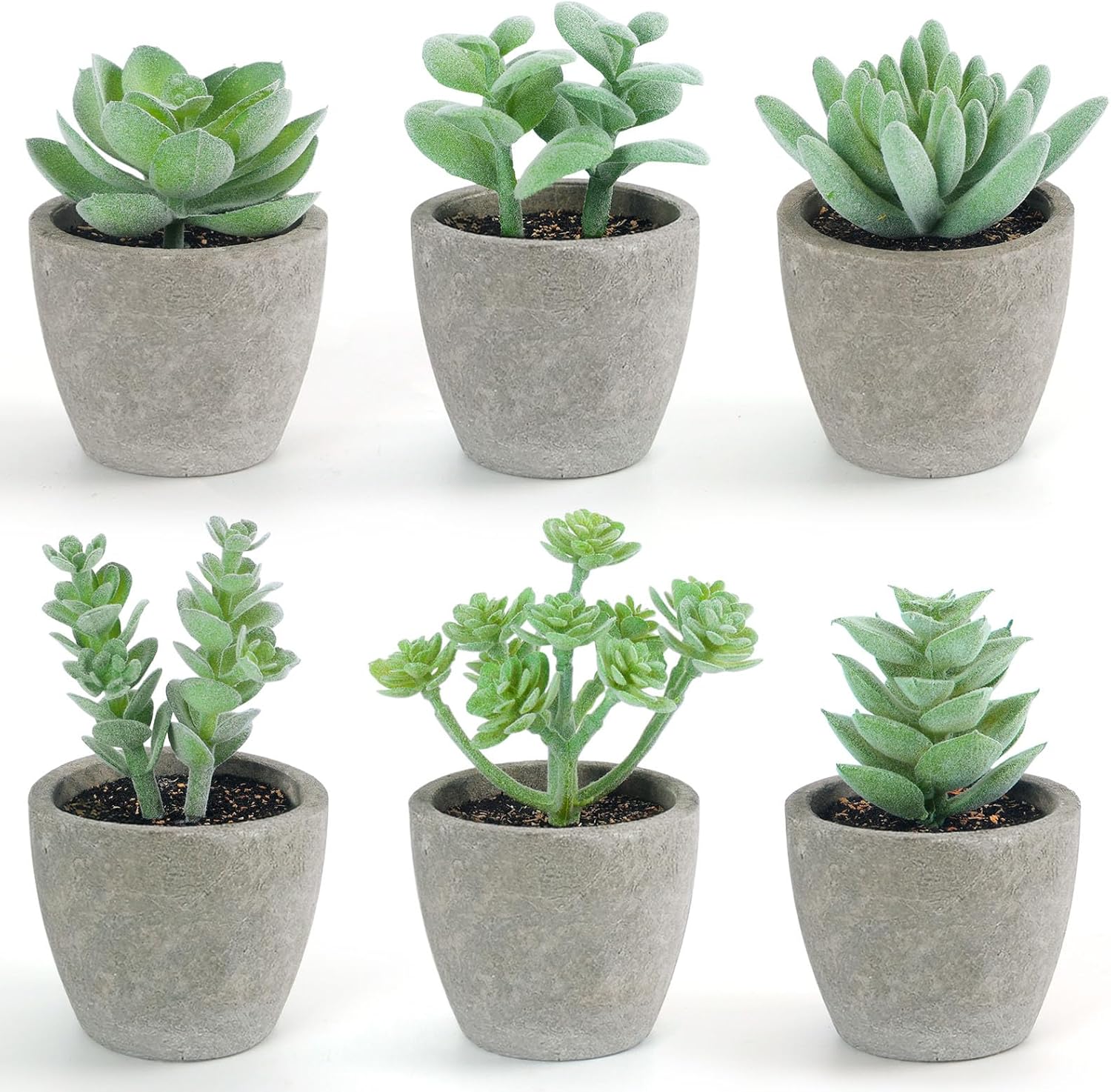 DomeStar 6PCS Small Fake Plants, Artificial Succulents Plants for Home Office Bathroom Kitchen Decor Green