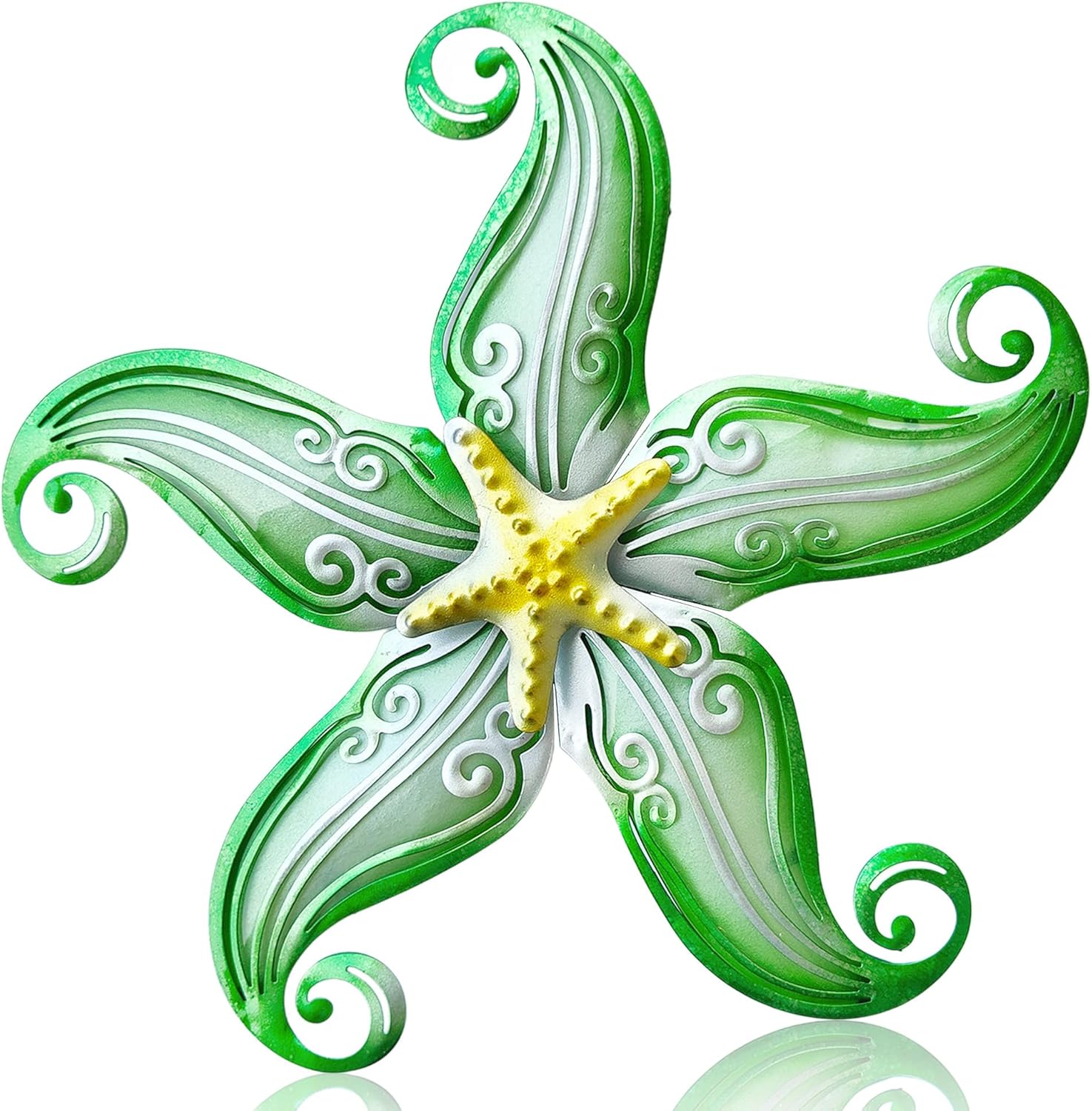 Metal Starfish Wall Decor, Sea Life Coastal Decorations 12 inch Starfish Wall Art, Nautical Home Decoration Handing Ocean Beach Wall Art for Garden,Fence,Home,Patio,Kitchen,Bathroom,(Green)
