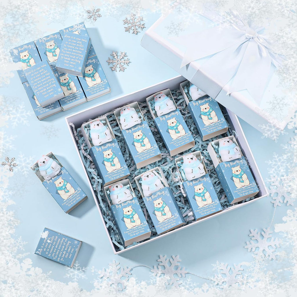 Wettarn 36 Sets Positive Polar Bear Gifts Cute Stress Balls with Support Gift Boxes Bear Hug Party Favors for Employee Coworker Friends Winter Desk Decor Office Relief Toys