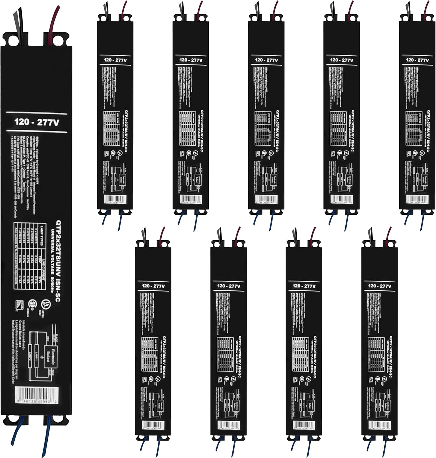 OHLECTRIC 10 Pack - Replacement for Sylvania Ballast QTP 2X32T8/UNV ISN-SC, Philips ICN-2P32-N, Keystone KTEB-232-UV-IS-N-P, for 2 Fluorescent T8 Lamps - 120-277V - 32 Watt
