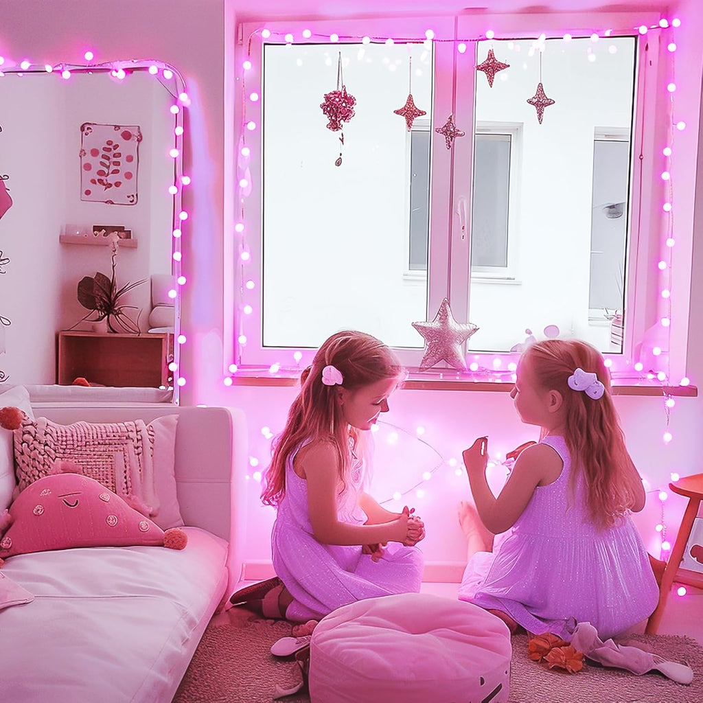 JMEXSUSS 100 LED Pink Christms Lights Indoor, Connectable Globe String Lights Plug in, 8 Modes 33ft Pink Fairy Light with Remote for Bedroom Girl's Room Tree Anniversary Party Christmas Decor