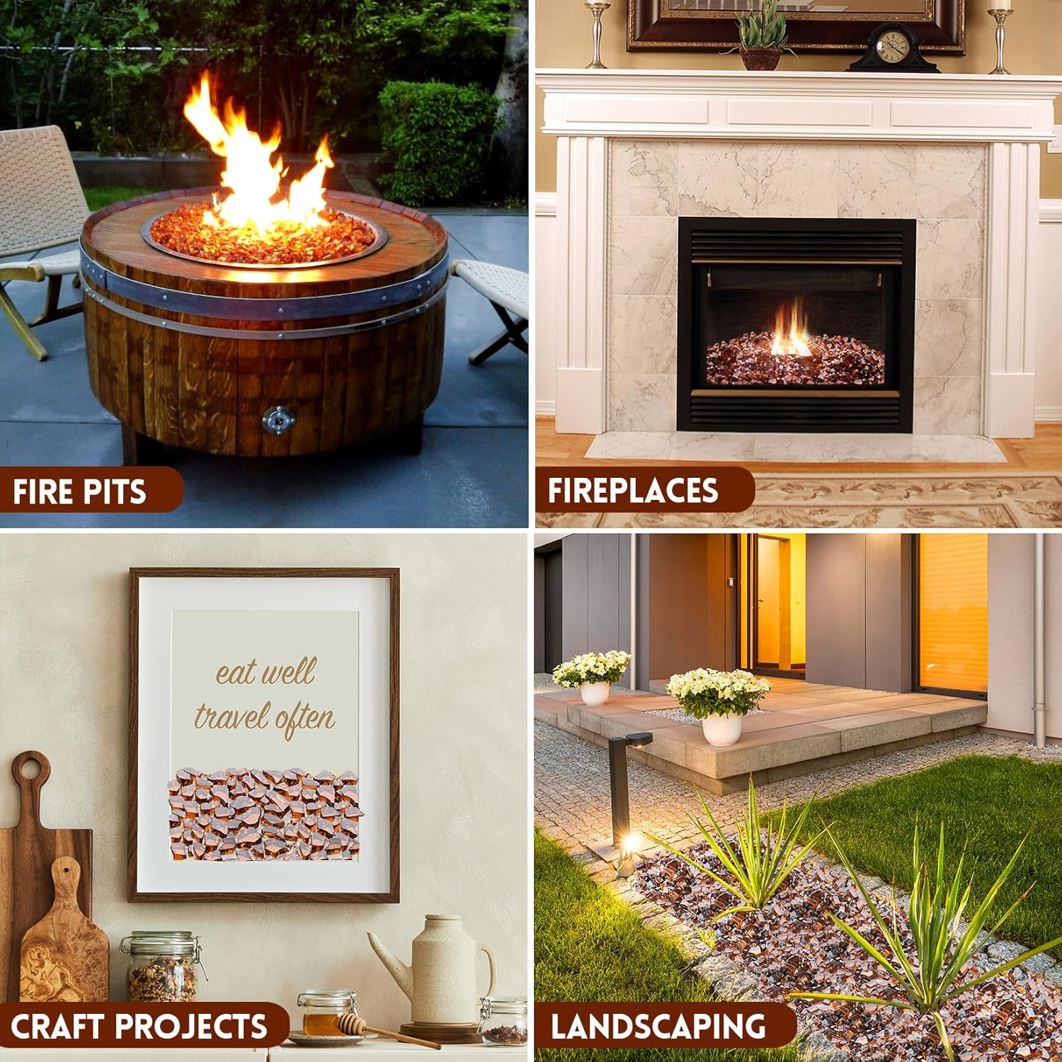 GasSaf 1/2 Inch Fire Glass Reflective Tempered Fireglass Cut Crushed FireGlass for Fire Pit, Fireplace, Replaces Existing Gas Logs & Lava Rocks (10 Pound)(Amber Reflective).