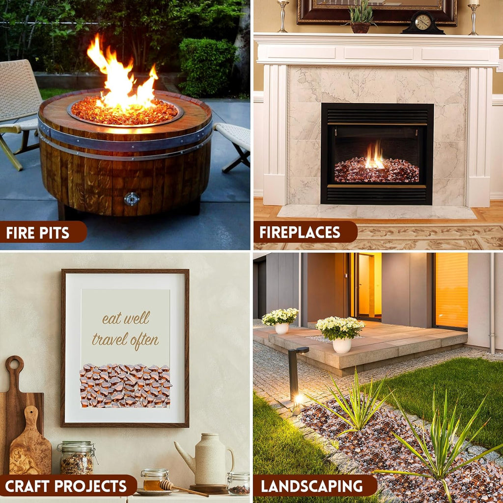 GasSaf 1/2 Inch Fire Glass Reflective Tempered Fireglass Cut Crushed FireGlass for Fire Pit, Fireplace, Replaces Existing Gas Logs & Lava Rocks (20 Pound)(Amber Reflective).