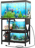 YITAHOME 10-29-37 Gallon Fish Tank Stand with Power Outlet, 30x16 Inch Metal Aquarium Stand with 3-Tier Adjustable Storage Shelves and Hooks, 450LBS Capacity,Black
