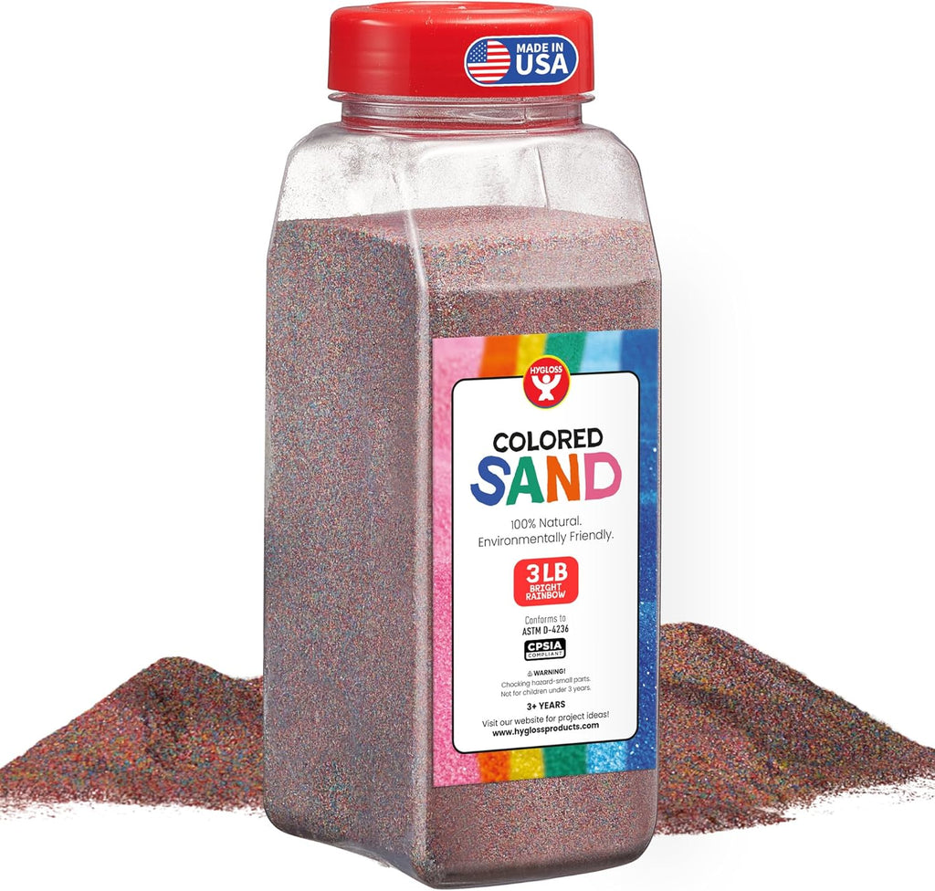 Hygloss Colored Sand for Crafts – 3 lb Bottle, Bright Rainbow – Vibrant Colorful Fine Sensory Play Sand Art Kits for Kids – Classroom Activities for Children 3 4 5 6 7 8 9 10 11 12 – Safe for Ages 3+