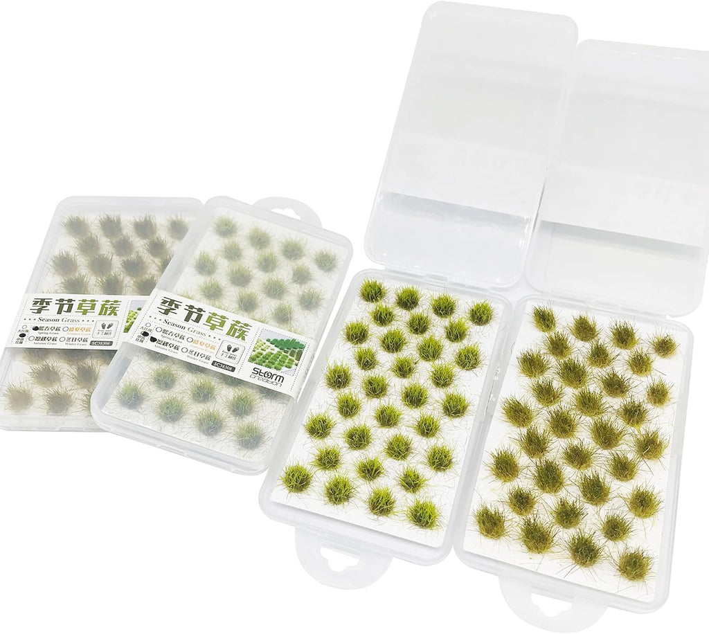 Cayway 128 PCS Static Grass Tuft Model Grass Tufts Terrain Model Kit Resin Static Scenery Model, Fake Moss Grass and Tweezers for Train Landscape Railway Artificial Grass Modeling