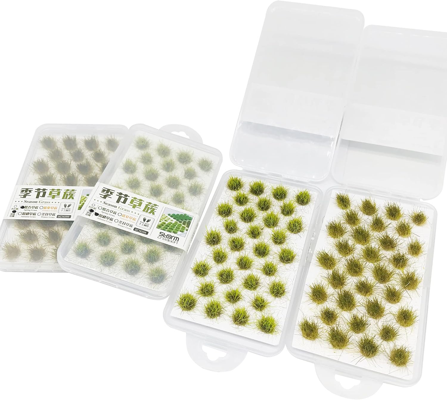 Cayway 128 PCS Static Grass Tuft Model Grass Tufts Terrain Model Kit Resin Static Scenery Model, Fake Moss Grass and Tweezers for Train Landscape Railway Artificial Grass Modeling