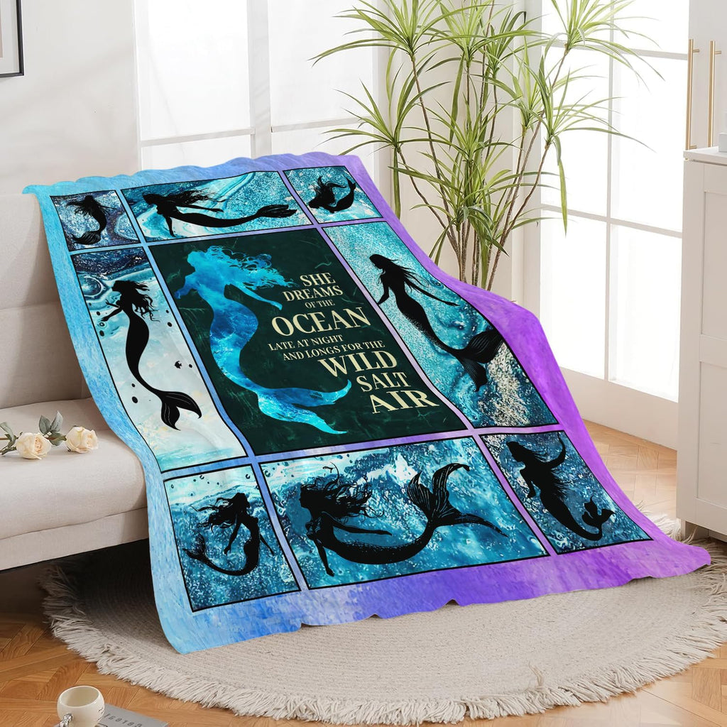 Mermaid Blanket Mermaid Throw Blanket Flannel Stuff Merch Cozy Decor Fleece Plush Fuzzy Warm Soft Lightweight Bedding Gifts for Girls Women Men Boy Couch Sofa 80"X60"
