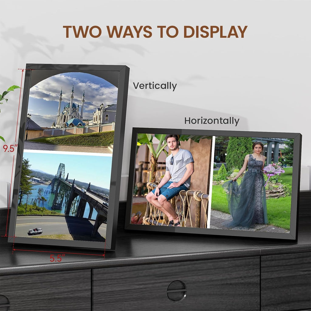 Heimlove 6x10 Metal Picture Frame,Black Aluminum Photo Frames-Real Tempered Glass,Tabletop Display,Mounting Horizontally or Vertically Decor for Wall-1Pack