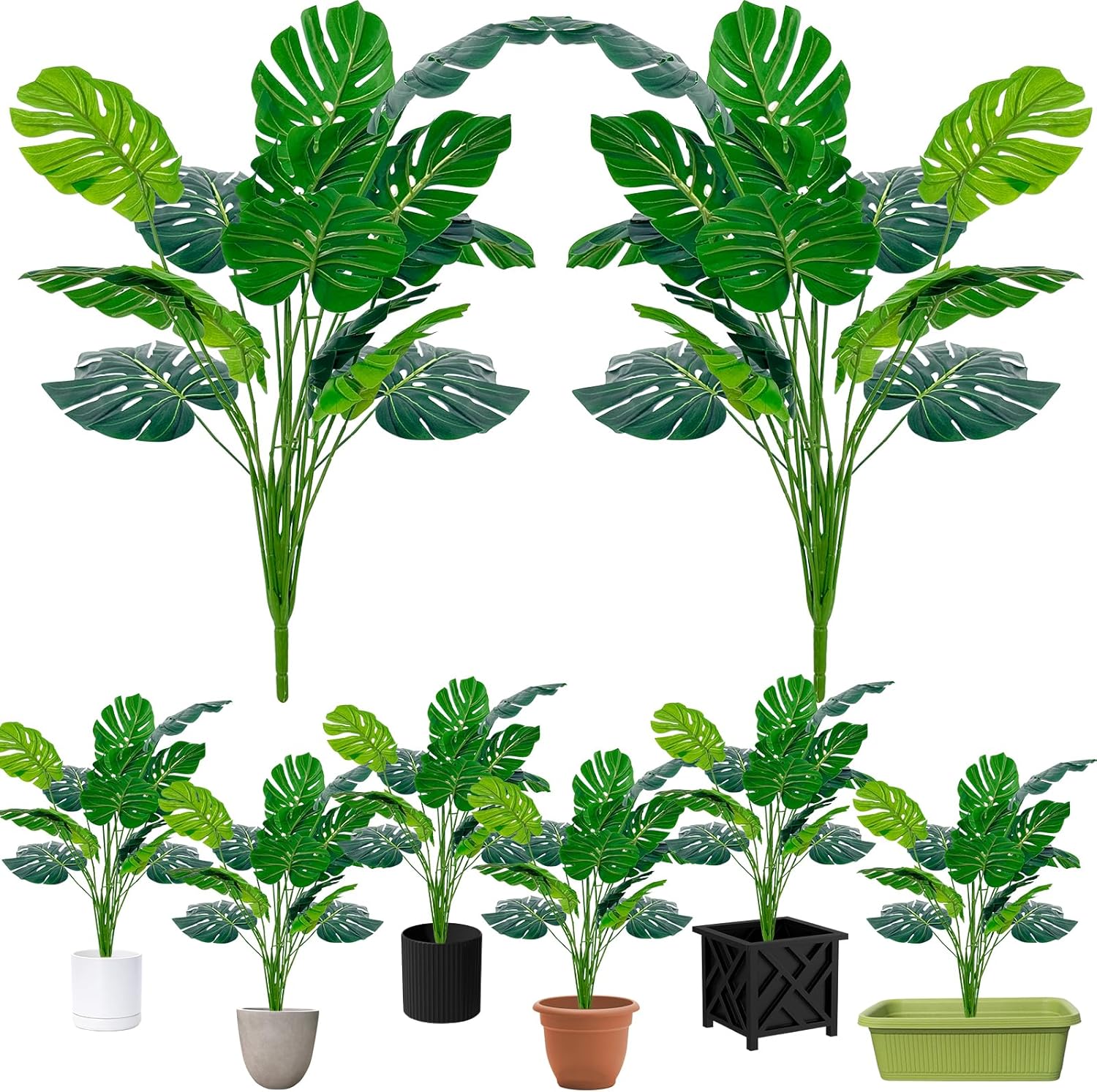 Artificial Palm Tree Leave Plants - 2PCS 28'' Tall Fake Plant Monstera Leaf Indoor Outdoor, Large Faux Floor Plant for Living Room, Bedroom Plants Decor, Bathroom Farmhouse Home House Decor