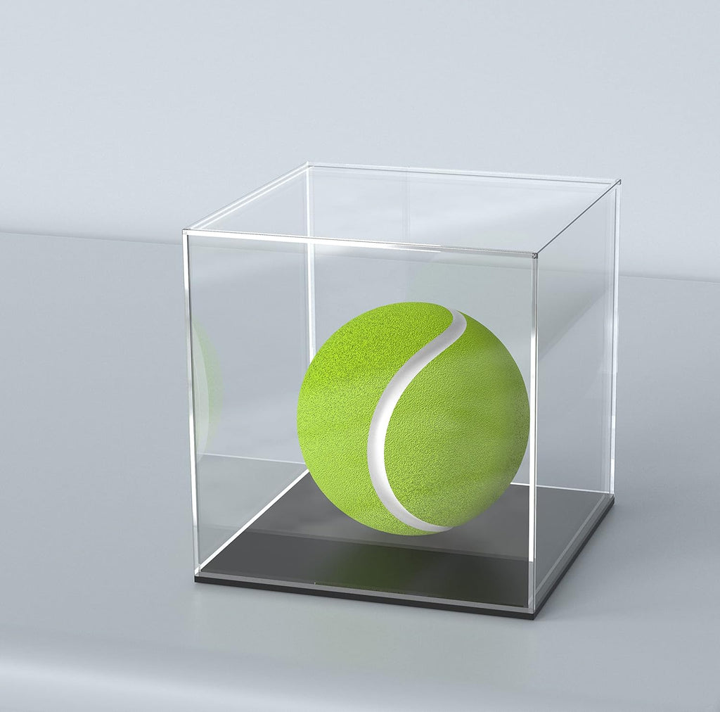 Acrylic Display Case, 4x4x4 Inch Cube Box With Matte Black Base, Clear Single-Piece Case for Softball Collectibles Figurines Mini Figures