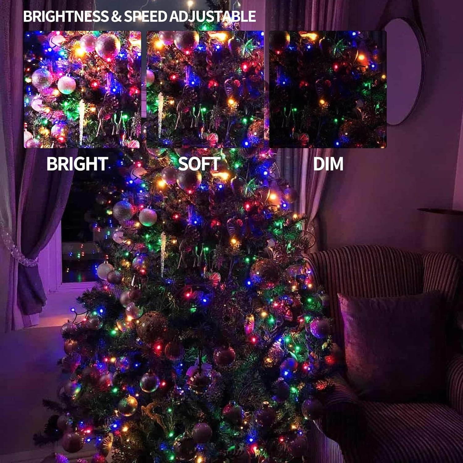 Dazzle Bright Color Changing Christmas Lights, 33ft 100 LED RGB String Lights with Remote & Timer, USB Powered Fairy Lights for Indoor Outdoor Xmas Tree Party Wedding Halloween Decorations