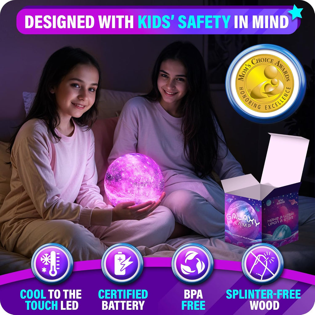 Mind-Glowing Galaxy Moon Lamp with Multi Colors, Touch/Remote, Wood Stand - Teen Girl Room Decor, Trendy Stuff - Christmas Gift for Any Year Old Teenage Girl - Cool Night Light for Kids (7.1 inch)