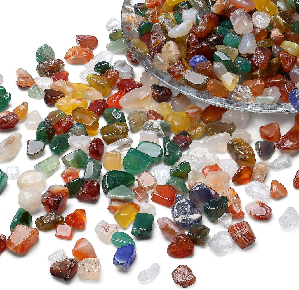 LAIDANLA Colorful Agate Crushed Stone Crystal Chips Bulk Natural Gemstones Healing Reiki Crystals Mini Quartz Vase Filler Aquarium Gravel 100g