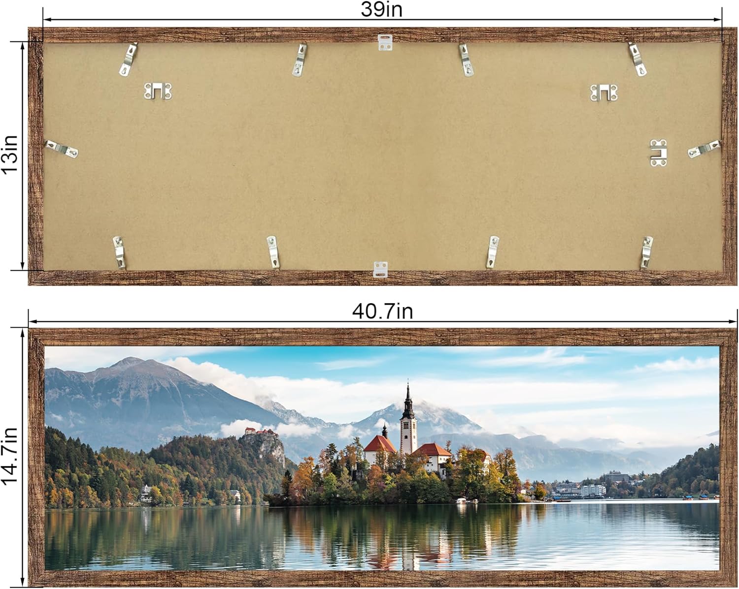 13x39 Puzzle Frame 2 Packs, Real Glass and Rustic Brown Wood Frame, Display Panoramic 13 x 39 Picture Frames - Horizontal or Vertical Wall Mounting