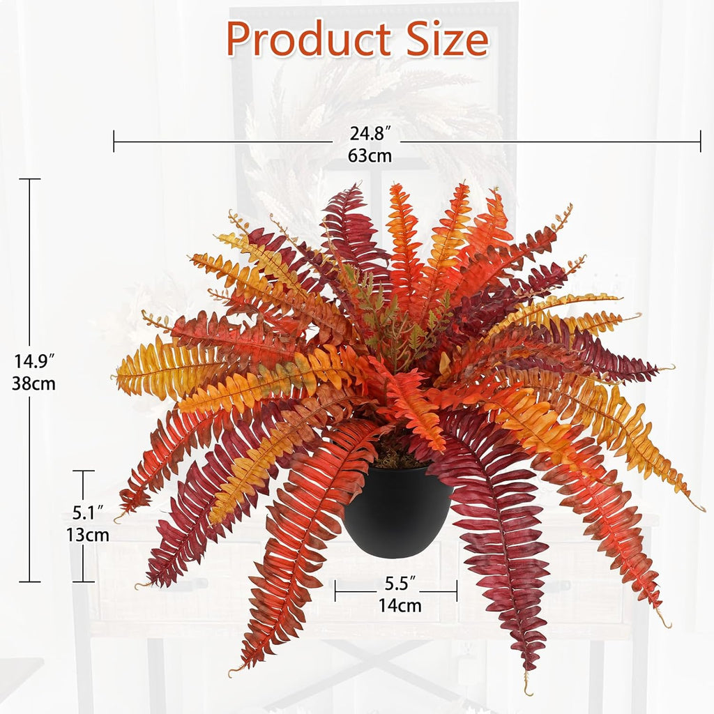 Hollyone Fake Boston Fern in Pot Fall Faux Fern Medium Potted Plant Medium Autumn Decor Plants Outdoor Indoor Autumn Boston Ferns Artificial Plants for Patio Garden Farmhouse Fall Decorations for Home