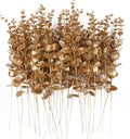 RECUTMS 36 Pcs Gold Eucalyptus Leaves Stems 15 inch Artificial Leaf Branches for Autumn Fall Wedding Centerpiece Flower Bouquet Christmas Picks Floral Arrangemen Office Home Table Decor