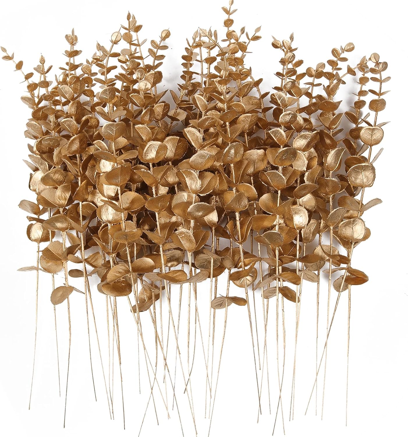 RECUTMS 36 Pcs Gold Eucalyptus Leaves Stems 15 inch Artificial Leaf Branches for Autumn Fall Wedding Centerpiece Flower Bouquet Christmas Picks Floral Arrangemen Office Home Table Decor