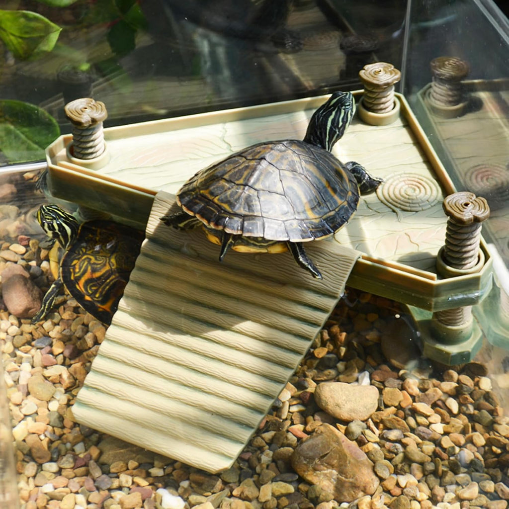 Keedolla Small Aquatic Turtle Pier Floating Dock Basking Platform Area for Aquarium Fish Tank, Decorative Aquarium Turtle Reptile Basking Platform with Ramp Ladder