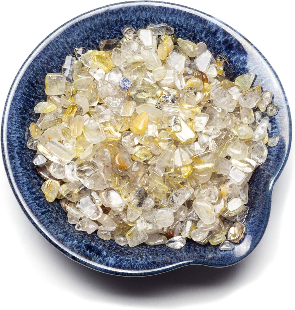 Cherry Tree Collection 1/2 Pound Polished Tumbled Gemstone Chips, Pebbles, Crystal Chips Bulk for Jewelry Making, Healing, Plants, Succulents, Aquariums, Decoration, Chakra (Gold Rutilated Quartz)