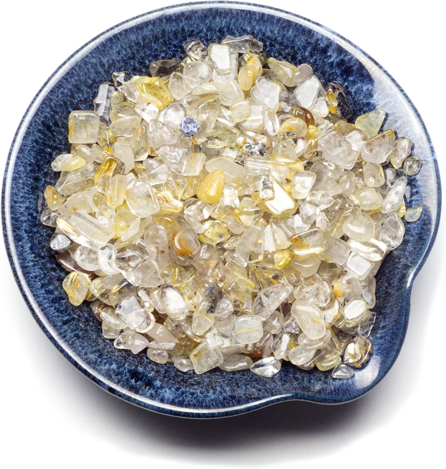 Cherry Tree Collection 1/2 Pound Polished Tumbled Gemstone Chips, Pebbles, Crystal Chips Bulk for Jewelry Making, Healing, Plants, Succulents, Aquariums, Decoration, Chakra (Gold Rutilated Quartz)