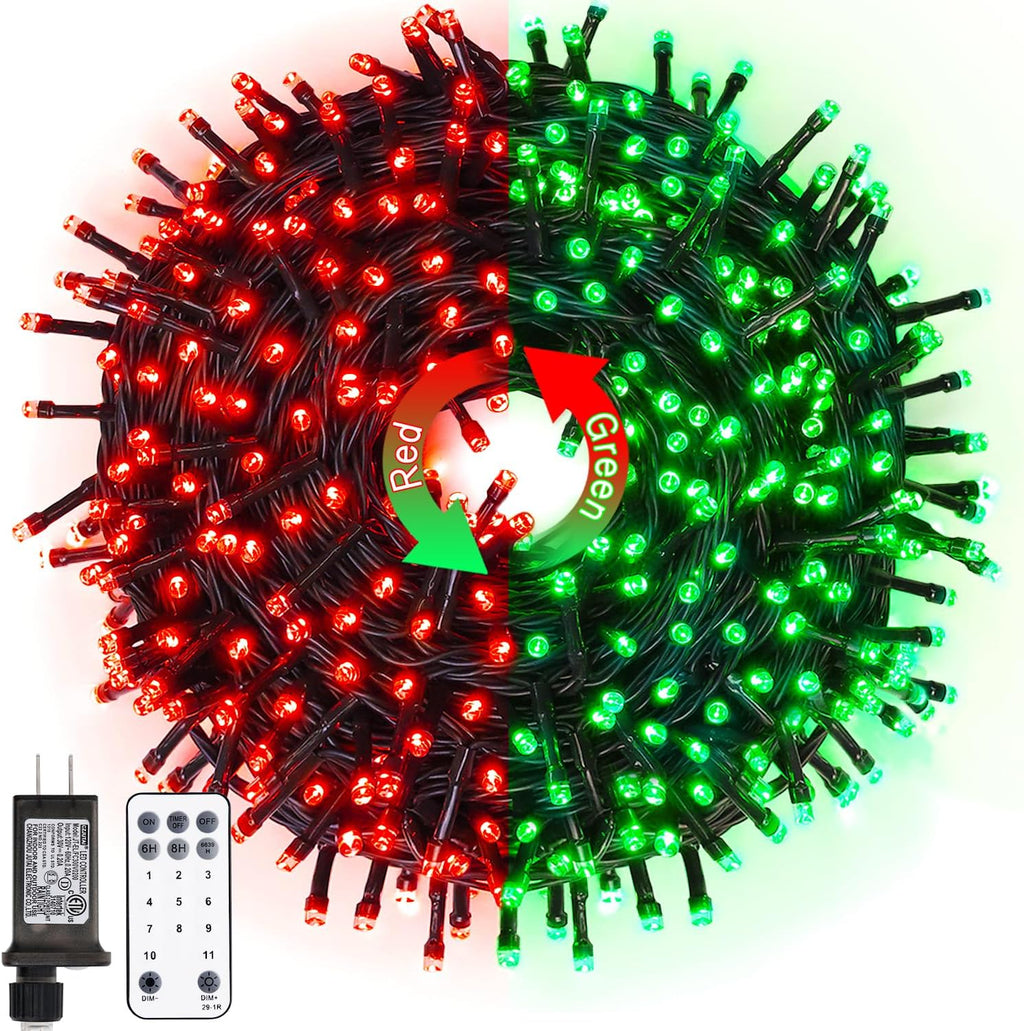 JMEXSUSS 200 LED Christmas Lights Outdoor, 66ft Red and Green String Lights with Remote, Connectable Waterproof Color Changing Christmas Lights for Party Yard Halloween Xmas Decor