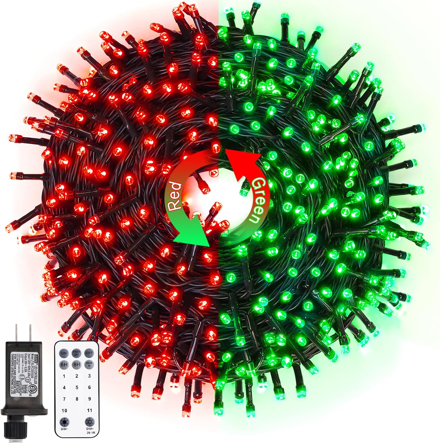 JMEXSUSS 200 LED Christmas Lights Outdoor, 66ft Red and Green String Lights with Remote, Connectable Waterproof Color Changing Christmas Lights for Party Yard Halloween Xmas Decor