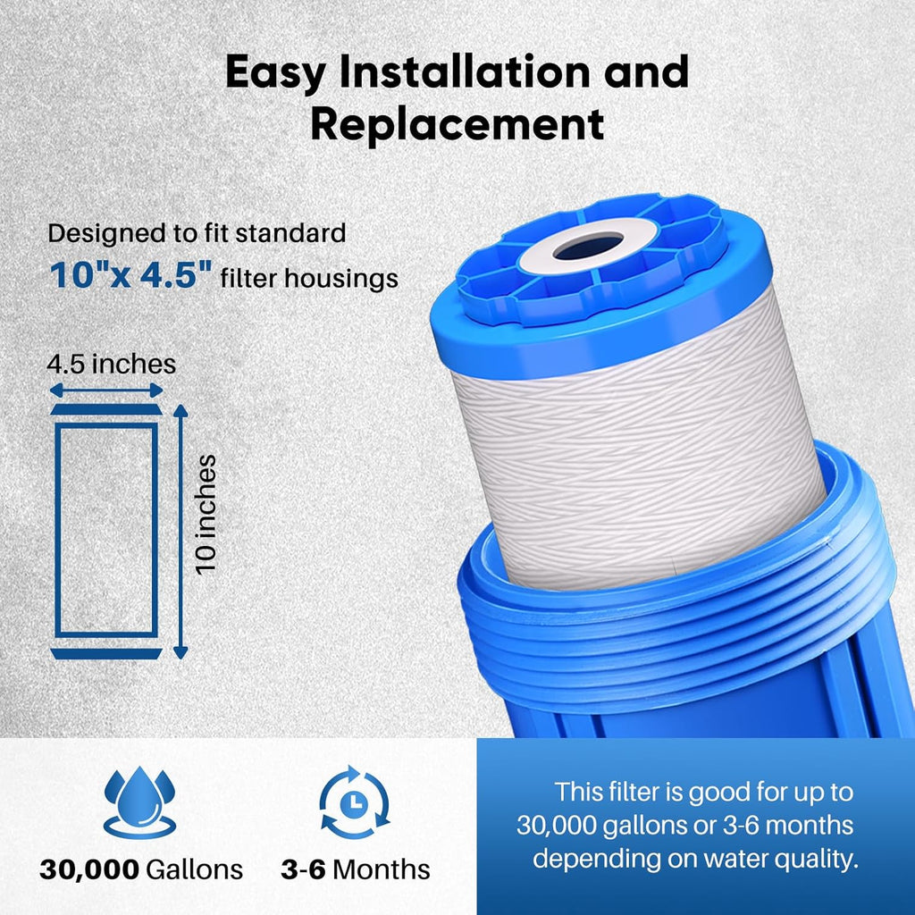 PUREPLUS 10"×4.5" String Wound Sediment Filter Compound With Iron Reducing Filter, Compatible With Whole House Water Filtration System For Well Water, 1Pack