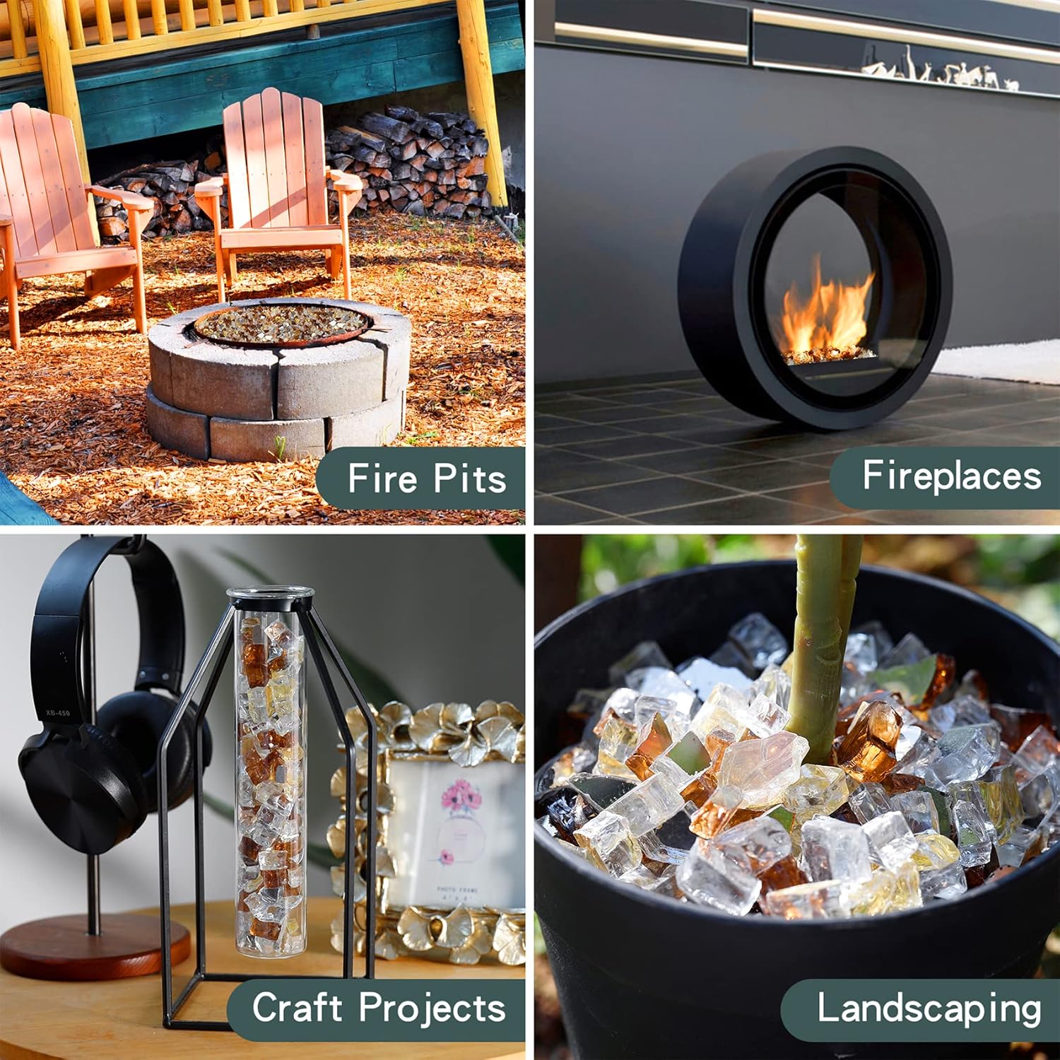 Onlyfire 10 Pounds Blended Reflective Fire Glass for Fire Pit Fireplace and Landscaping, 1/2 Inch Mixed Colored High Luster Fireglass Rocks for Outdoor and Indoor Use - Gold+Platinum+Copper