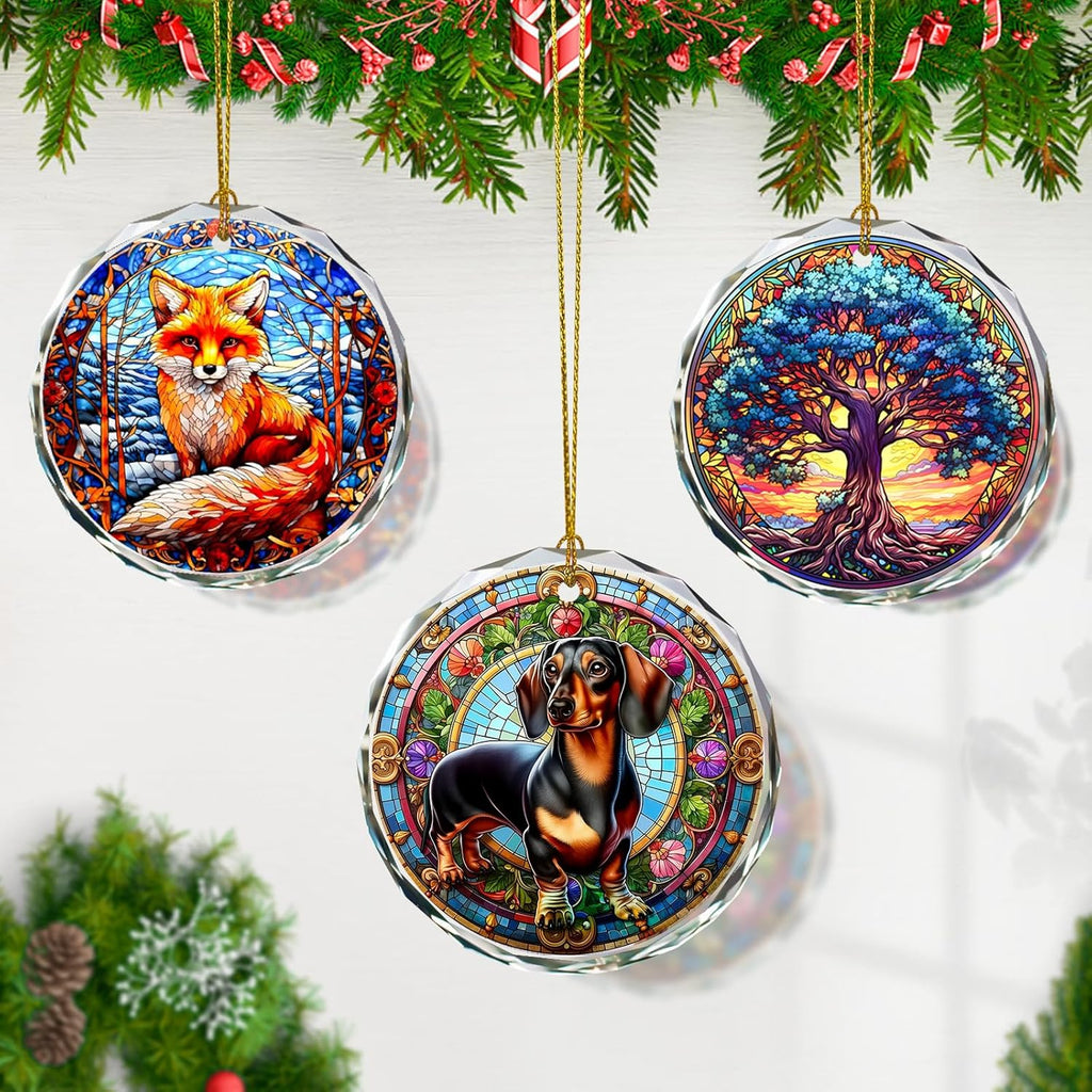 Dachshund Christmas Ornament - Stained Glass Dachshund for Tree, Gift Exchange