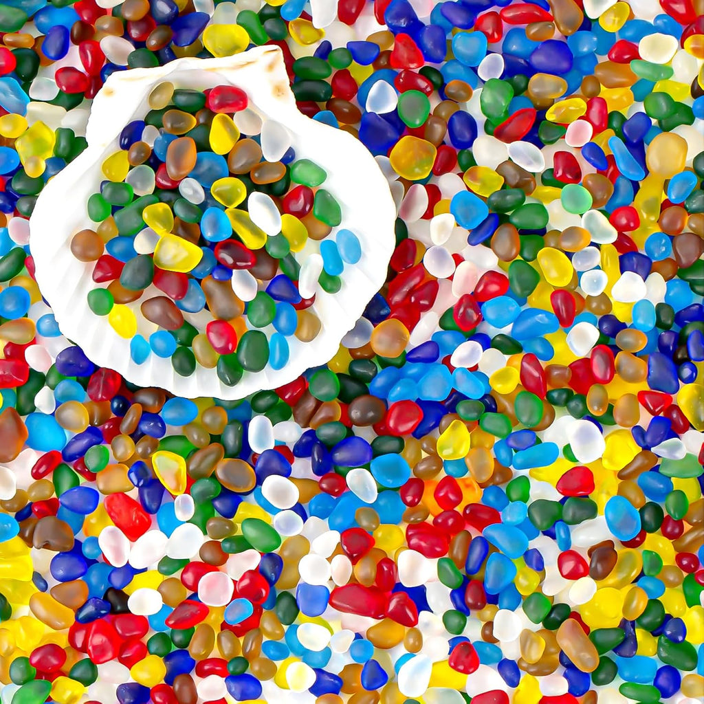 QEQEKAKA Colorful Sea Glass Stones for Crafts About 1LB (405g/14.28oz) Glass Pebbles Gemstones Bulk for Beaching Wedding DIY Decoration Aquarium Turtle Tank Vase Filler