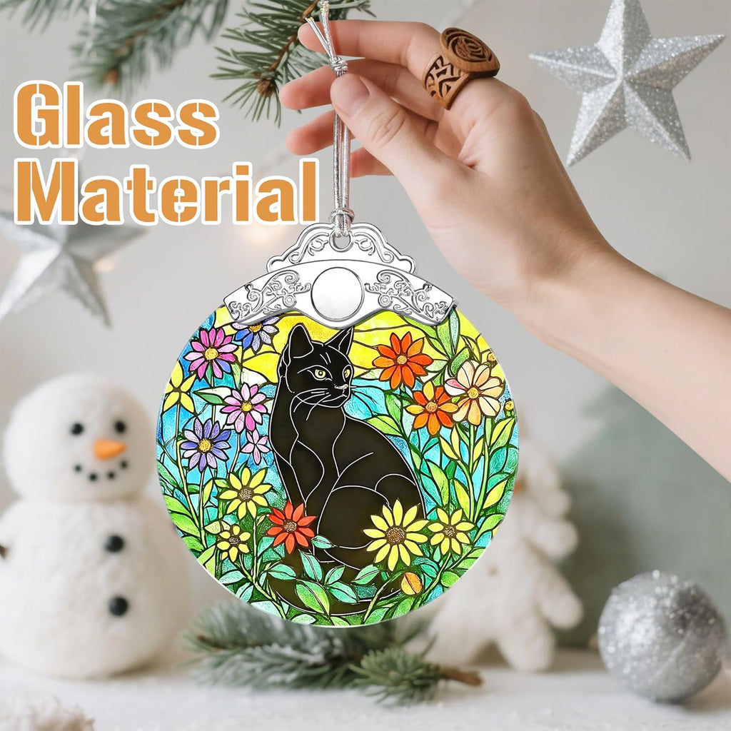 Christmas Ornament, Christmas Tree Ornaments, Keepsake Ornaments, Holiday Decor, Holiday & Xmas Gifts, Gifts for Cat Lovers & Flower Lovers - Black Cat-Theme